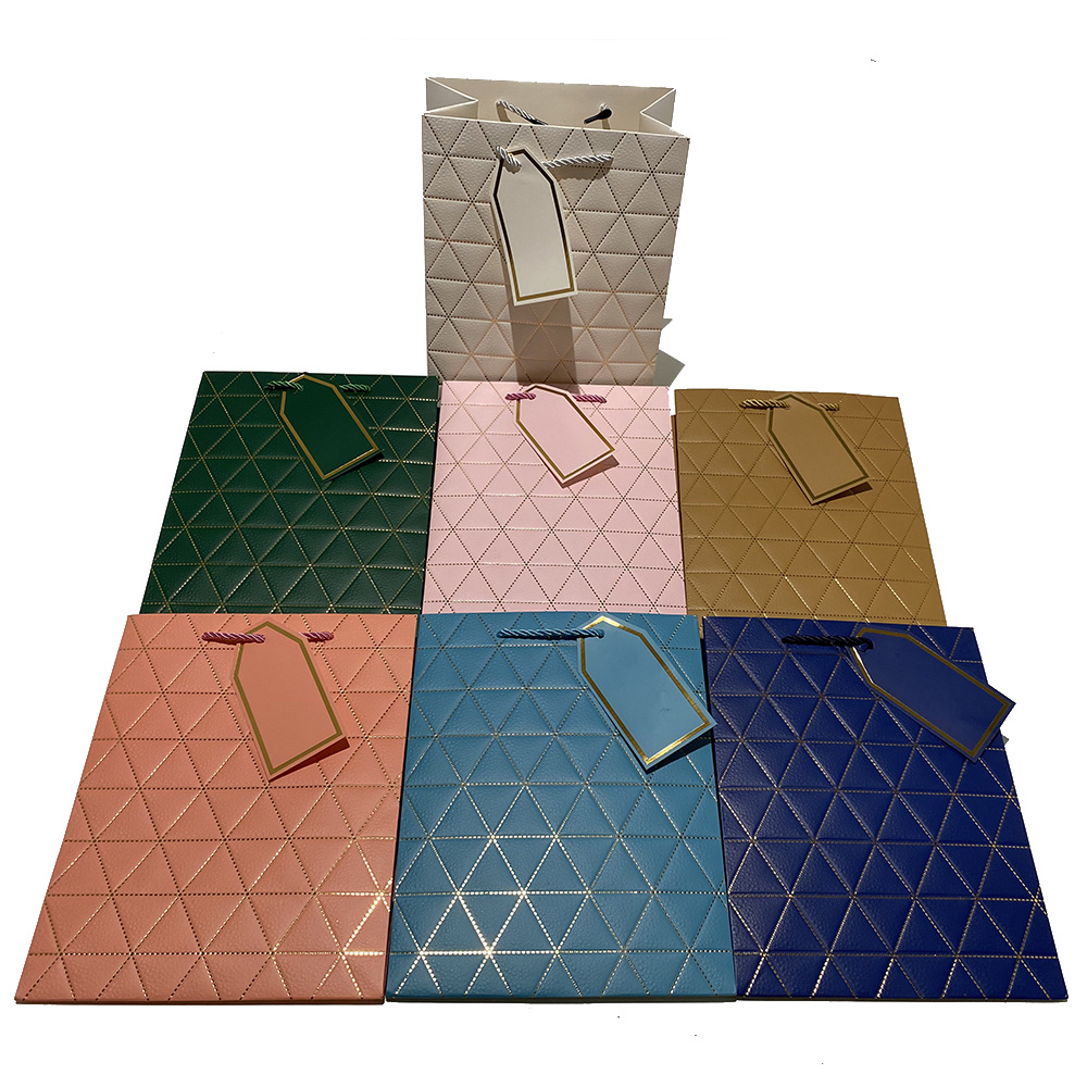 Custom Luxury Paper Packaging with Hangtag Embossed Foil-Stamped Gift Bags
