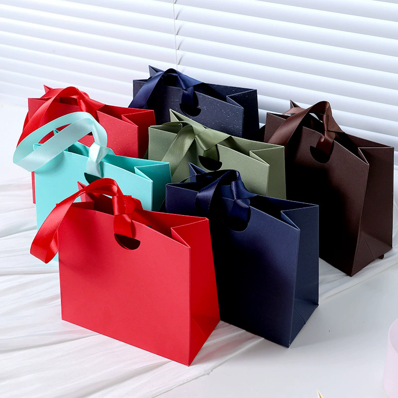 In-Stock Jewelry Packaging Set: Solid Color Paper Gift Bags with Ribbon Handles, Universal Storage Bags for Accessories